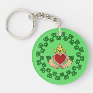 Claddagh and Green Knotwork Key Ring