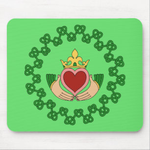 Claddagh and Green Knotwork Mouse Mat
