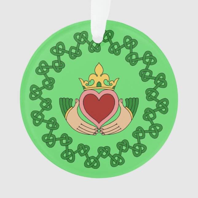 Claddagh and Green Knotwork Ornament (Front)