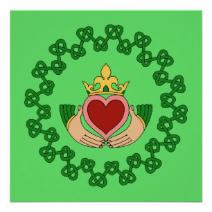 Claddagh and Green Knotwork Poster