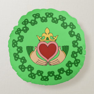 Claddagh and Green Knotwork Round Cushion