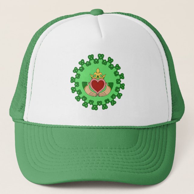 Claddagh and Green Knotwork Trucker Hat (Front)