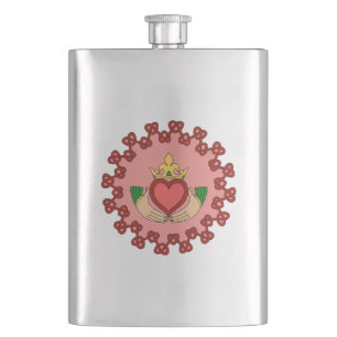 Claddagh and Red Knotwork on Pink Hip Flask