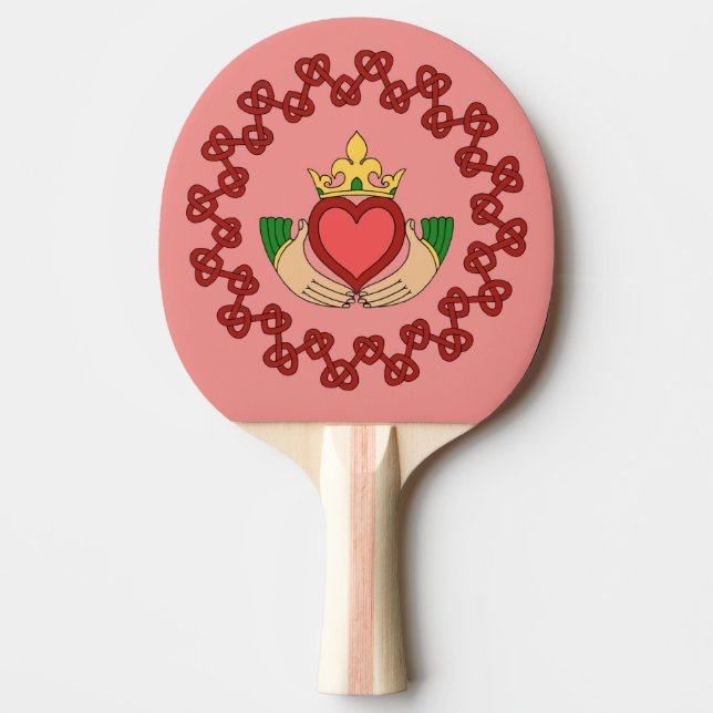 Claddagh and Red Knotwork on Pink Ping Pong Paddle (Front)