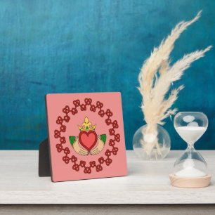 Claddagh and Red Knotwork on Pink Plaque