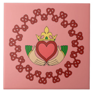Claddagh and Red Knotwork on Pink Tile