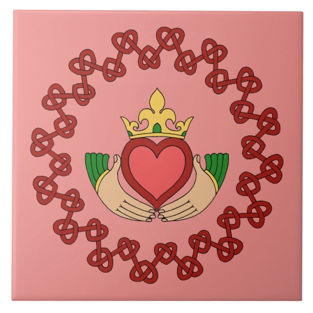 Claddagh and Red Knotwork on Pink Tile (Front)