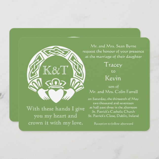 Claddagh Initials - Customise Background colour Invitation (Front/Back)