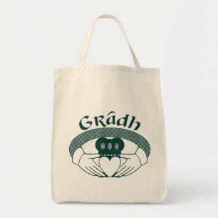 Claddagh Ring Love Gradh Gaelic in Green Tote Bag
