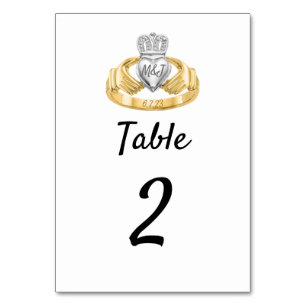 Claddagh Ring Wedding Initials & Date Table Number