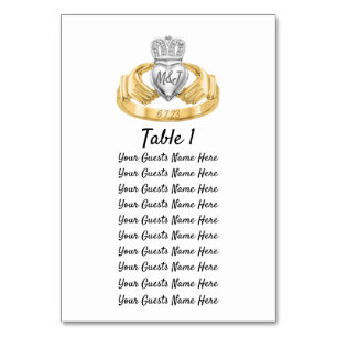 Claddagh Ring Wedding Table Plan Initials & Date Number