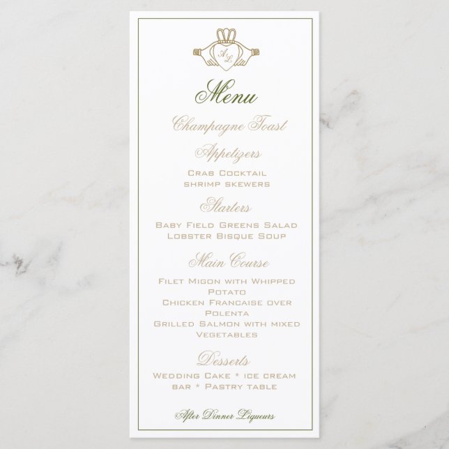 Claddagh Wedding Reception Menu (Front)