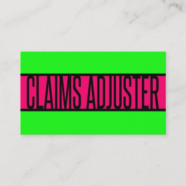 Claims Adjuster Neon Green and Hot Pink Business Card (Front)