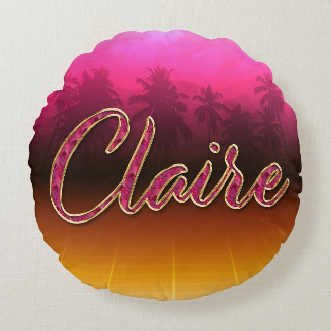 Claire First Name Golden pink cushion (Front)