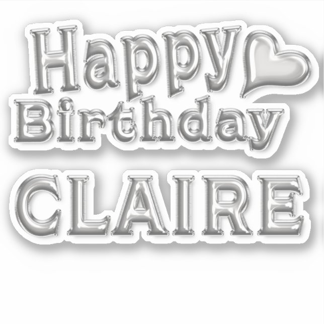 Claire Happy Birthday silver sticker (Front)