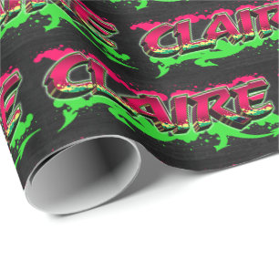 Claire Vorname Name Graffiti red green Wrapping Paper