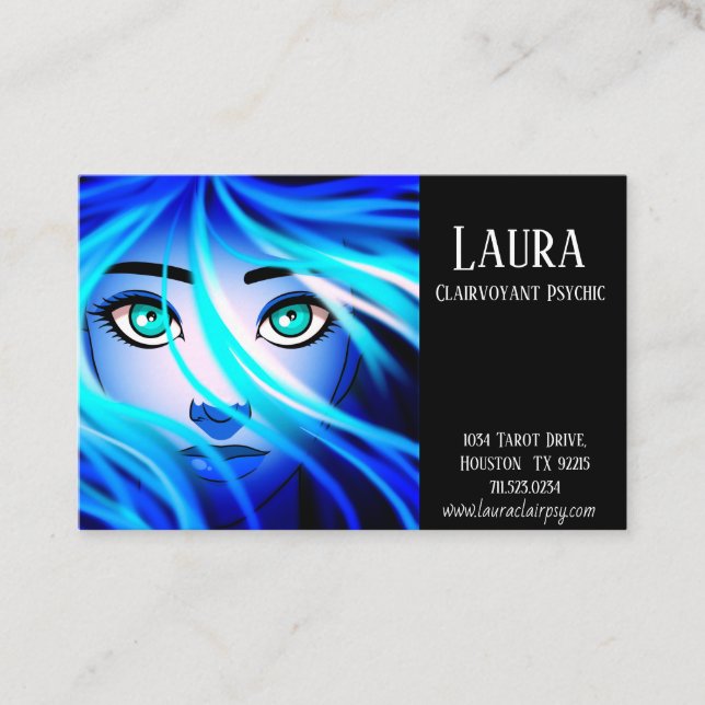 Clairvoyant Psychic Tarot Blue Lady Business Card (Front)