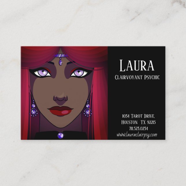 Clairvoyant Psychic Tarot Red Hair Business Card (Front)