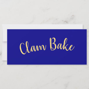 CLAM BAKE Fancy Script On Nautical Royal Blue