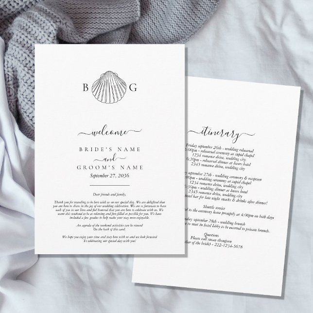 Clam Seashell Monogram Wedding Itinerary Programme (Clam Seashell Monogram Wedding Itinerary Program)