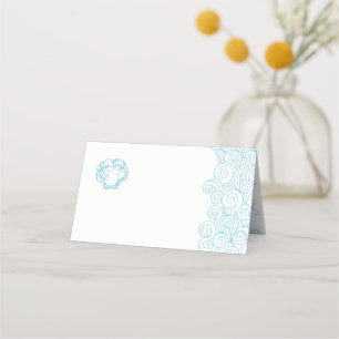 Clam shell waves aqua beach guest place cards