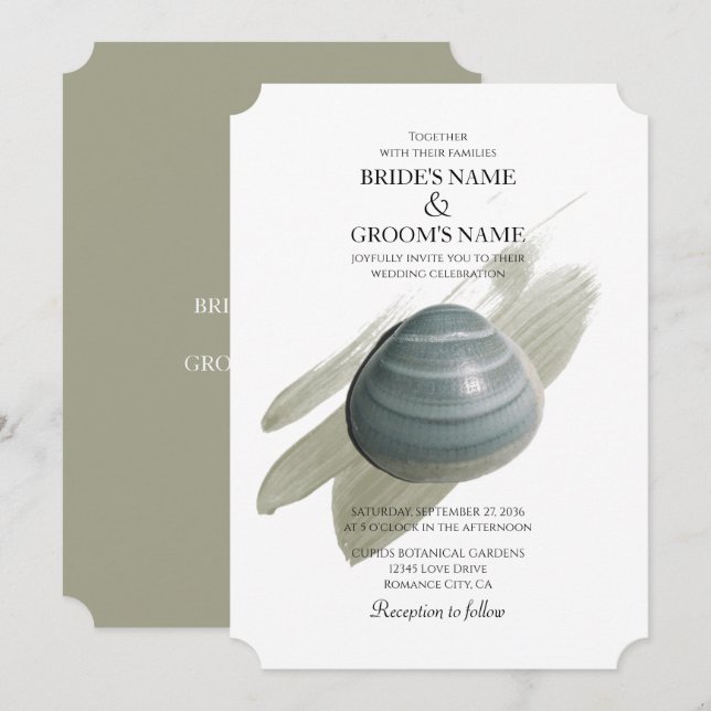 Clam Watercolor Stroke Wedding Invitations (Front/Back)