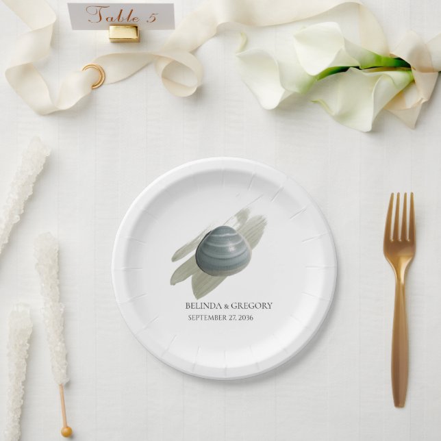 Clam Watercolor Stroke Wedding  Paper Plate (Wedding)