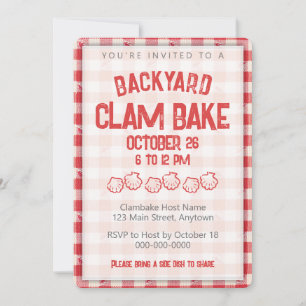 Clambake Casual Seafood Cookout Dinner Gingham Invitation