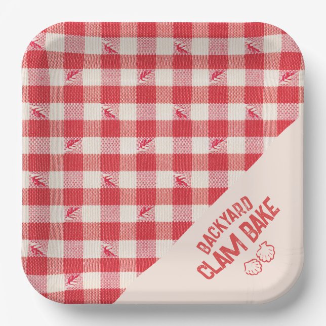 Clambake Casual Seafood Party Gingham Plaid Paper Plate (Front)