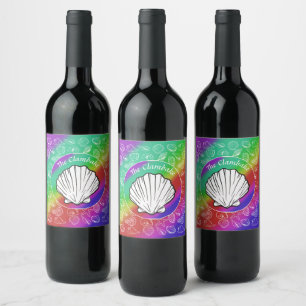 Clambake Clam & Shellfish Pattern Rainbow Wine Label