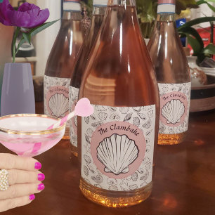 Clambake Pink Sparkling Wine Circle Seashells Part Label
