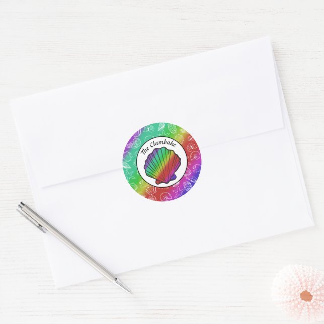 Clambake Rainbow Clam Shellfish Pattern Classic Round Sticker (Envelope)