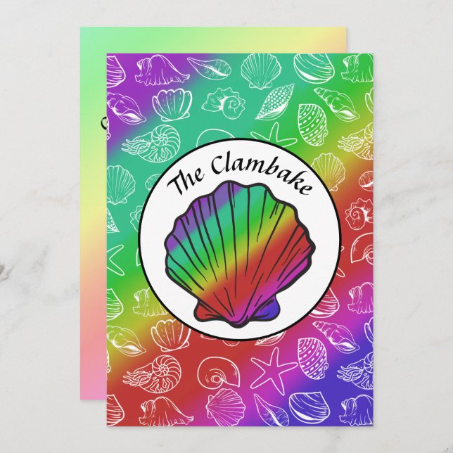 Clambake Rainbow Clam Shellfish Pattern Cookout Invitation (Front/Back)