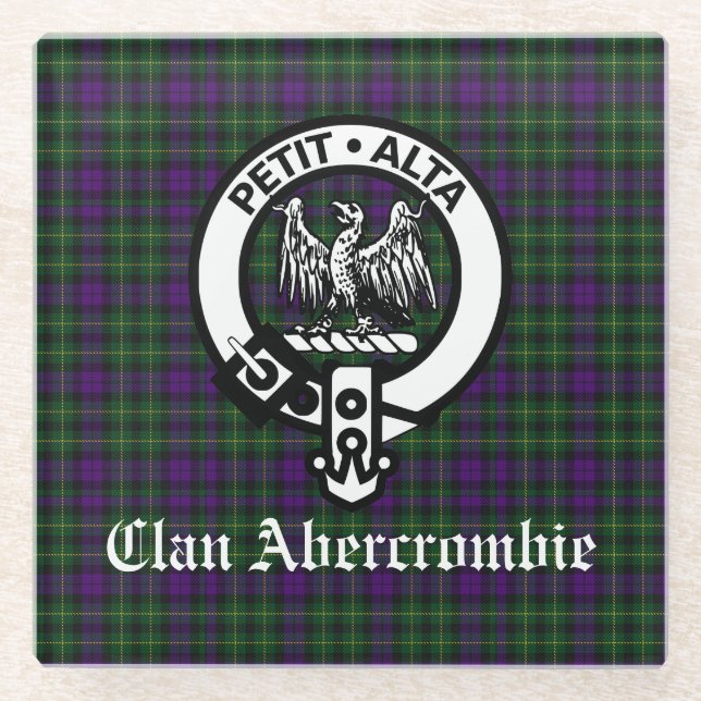 Clan Abercrombie Crest Badge & Tartan Glass Coaster (Front)