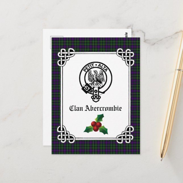 Clan Abercrombie Crest Badge & Tartan Holiday Postcard (Front/Back In Situ)