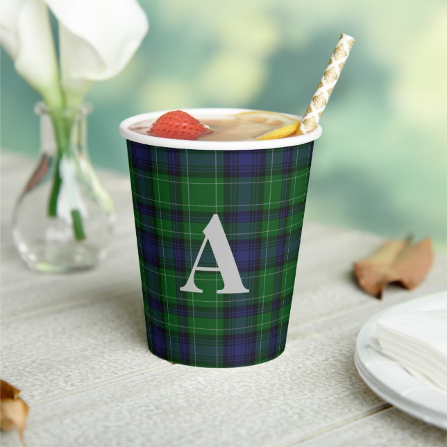 Clan Abercrombie Plaid Monogrammed Paper Cups (Insitu)