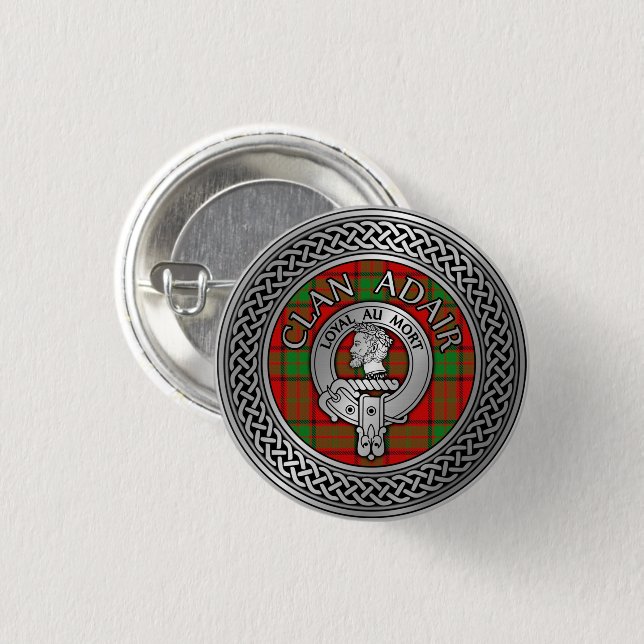 Clan Adair Crest & Tartan Knot 3 Cm Round Badge (Front & Back)