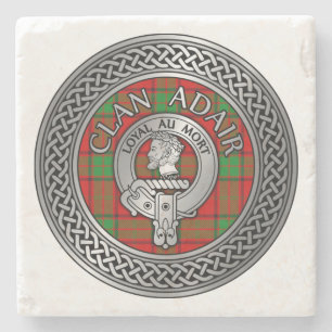 Clan Adair Crest & Tartan Knot Stone Coaster