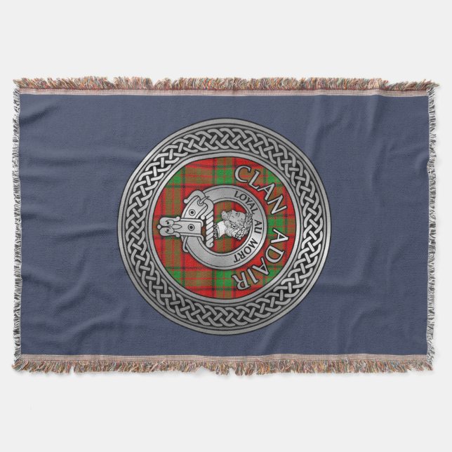 Clan Adair Crest & Tartan Knot Throw Blanket (Front)