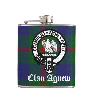 Clan Agnew Crest Badge and Tartan Hip Flask