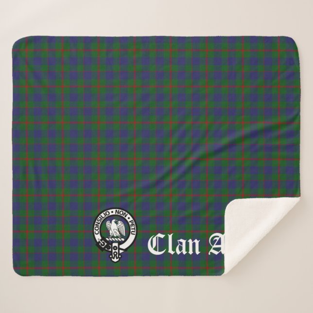 Clan Agnew Crest Badge and Tartan Sherpa Blanket (Front (Horizontal))