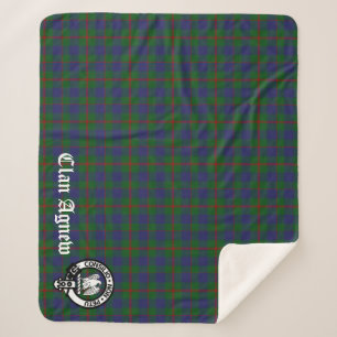 Clan Agnew Tartan and Crest Badge Sherpa Blanket