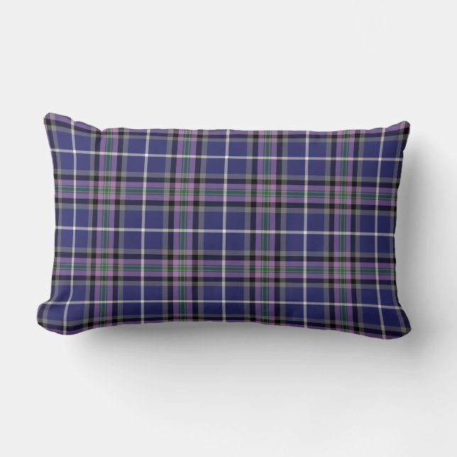 Clan Alexander Tartan Blue and Purple Plaid Lumbar Cushion (Front)