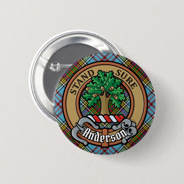 Clan Anderson Crest over Tartan 6 Cm Round Badge (Front & Back)