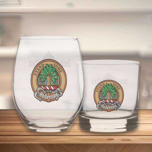 Clan Anderson Crest over Tartan Whiskey Glass (Creator Uploaded)
