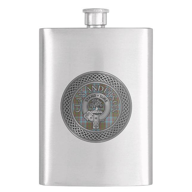 Clan Anderson Crest & Tartan Knot Hip Flask (Front)