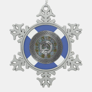 Clan Anderson Crest & Tartan Knot Snowflake Pewter Christmas Ornament