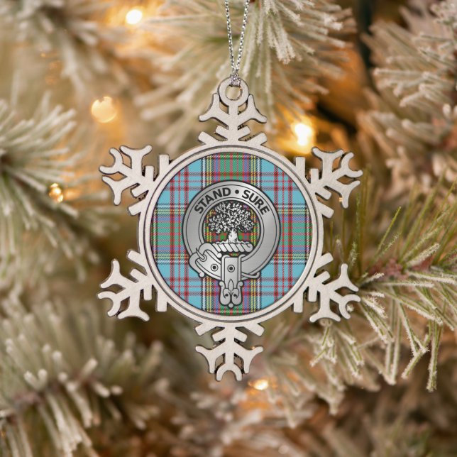 Clan Anderson Crest & Tartan Snowflake Pewter Christmas Ornament (Tree)
