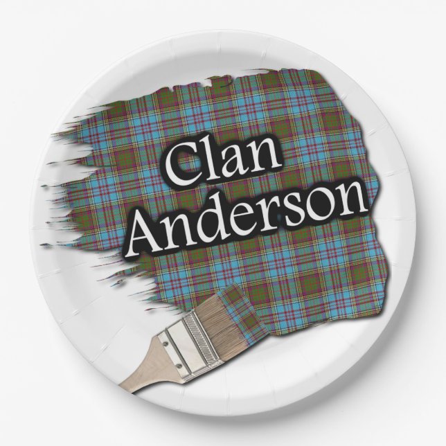 Clan Anderson Scottish Tartan Paint Brush Paper Plate (Front)