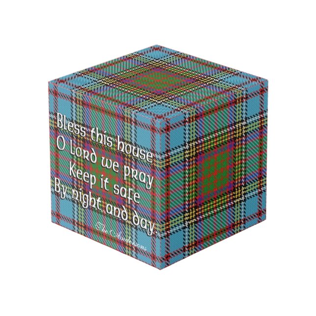 Clan Anderson Tartan House Blessing Cube (Front Angled)